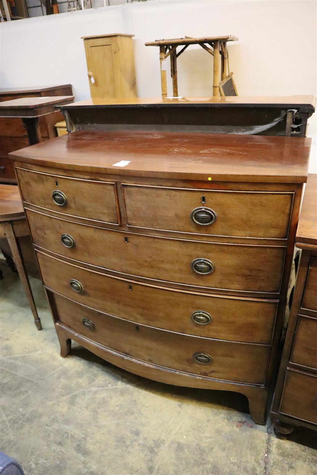 A Regency mahogany bow front chest, width 104cm, depth 53cm, height 106cm